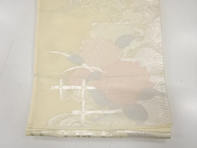  絽　流水に紫陽花・杜若模様織り出し　袋帯